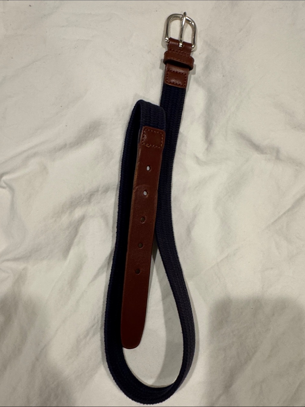 Crewcuts Navy Fabric Belt with Brown Leather Accents